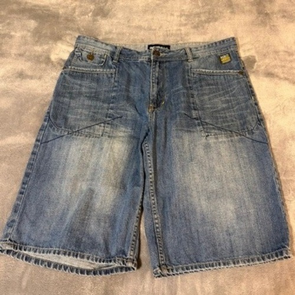 Ecko Unltd Mens Baggy Denim Shorts Blue Medium Wash Y2K Streetwear Size 36 Vtg